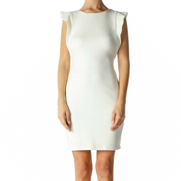Bailey 44 Dresses & Skirts - Bailey 44 White Round Neck Flared Cap Sleeves Stretch Work Dress